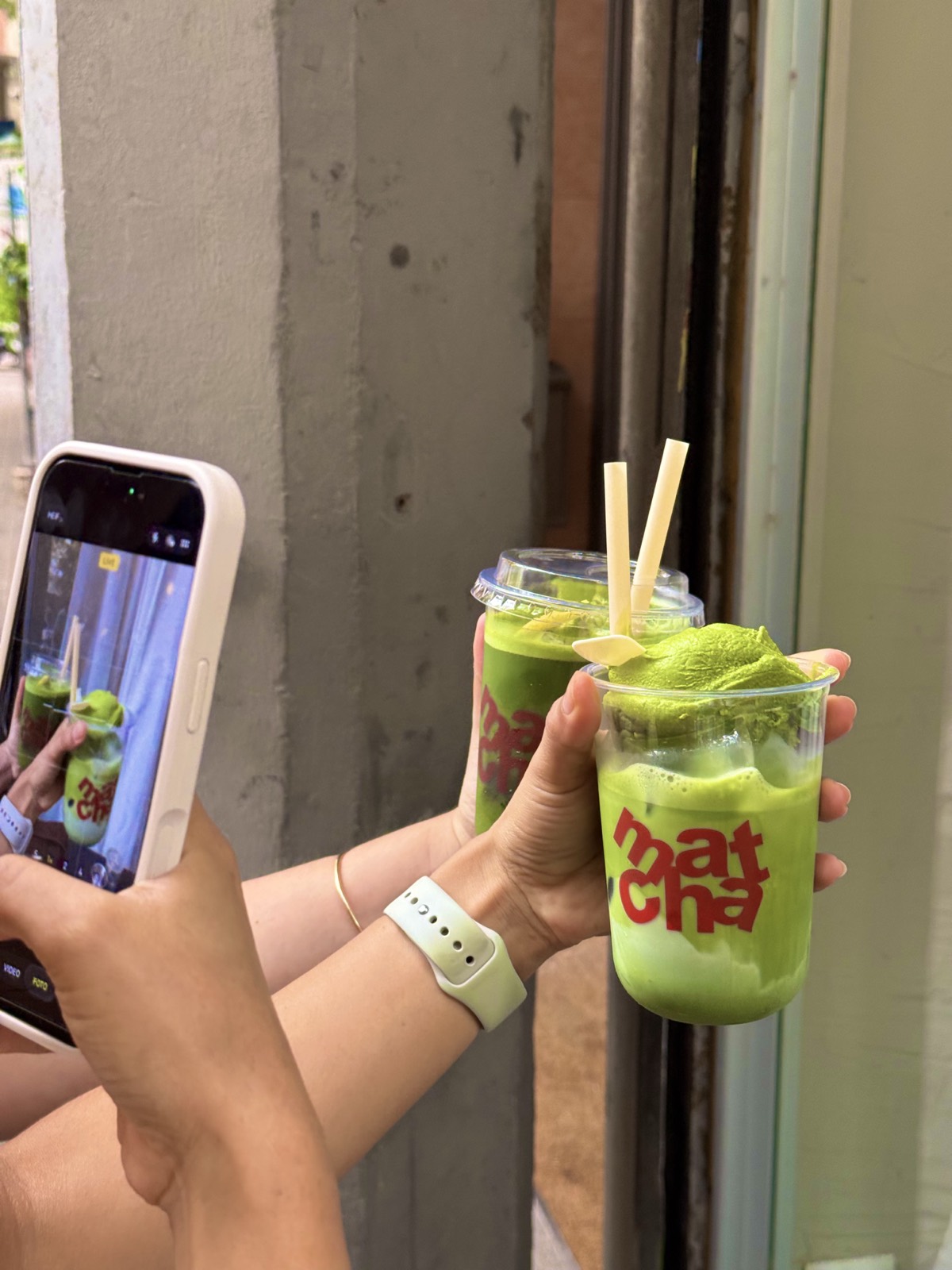 Matcha and coffee stop on the Sagrada Família neighbourhood walk in Barcelona